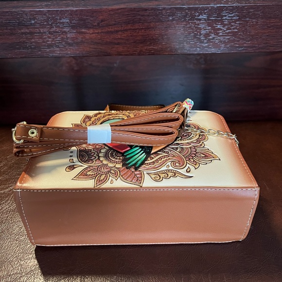 Embossed Vegan Leather Handbag, Top Handle/ Crossbody, NWOT - Picture 6 of 12